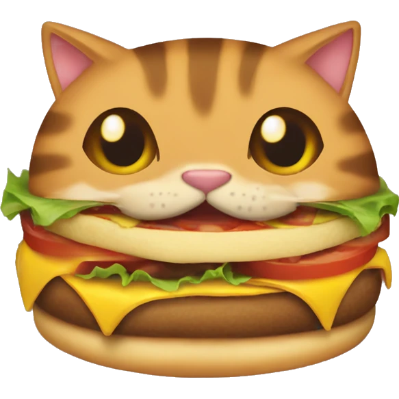 Brown tabby cat eating a cheeseburger emoji