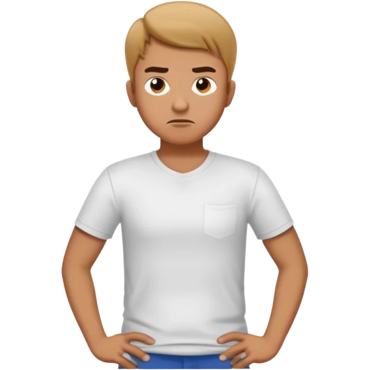 Man standing with his hands on his hips with an annoyed look on his face. His body is turned slightly to the side emoji