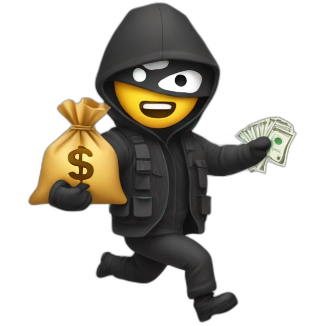 robber with a money sack behind their back making their escape emoji