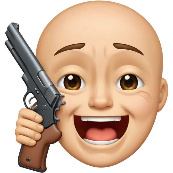 Gun pointing to a laughing face that’s crying emoji