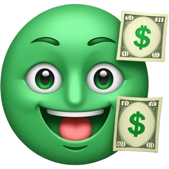 3D glossy money emoji sticker, dollar-sign eyes, cash flying out of mouth, centered. Add curved caption above the emoji: "ТГ - MHGPT4", bold, high-contrast, perfectly readable, sticker outline. Transparent background. emoji