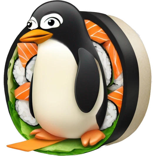 penguin in a sushi roll emoji