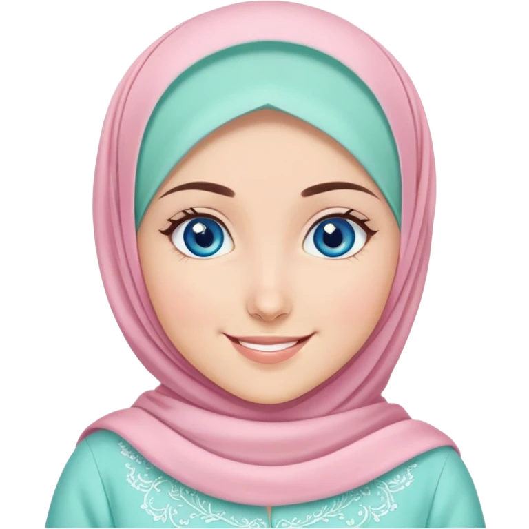 Turkish beautiful finish Konya girl blue eyes with sugar pink and mint hijab islamic dress and with celebrating the eid days  emoji