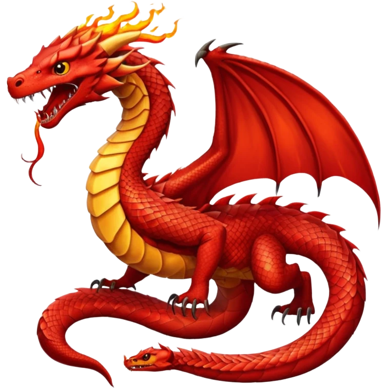 Red dragon with fire full in snake model emoji