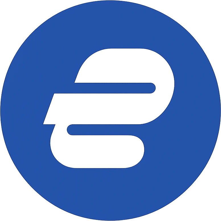 Reimagine the ExpressVPN logo in a flat, modern style consistent with previous icons in the flat blue style. Use a blue circular background with a simplified white ExpressVPN symbol in the center. The design should have clean, simple lines, a fully transparent background outside the circle, and match the style and color palette of other blue circular icons. Prioritize clarity and recognizability. emoji