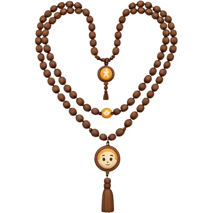 monk necklace object icon, wooden prayer beads with simple pendant, spiritual minimal design, natural wood texture, subtle sacred aura, 3D cartoon style, mobile game icon style, centered, clean background, no text, no watermark
 emoji