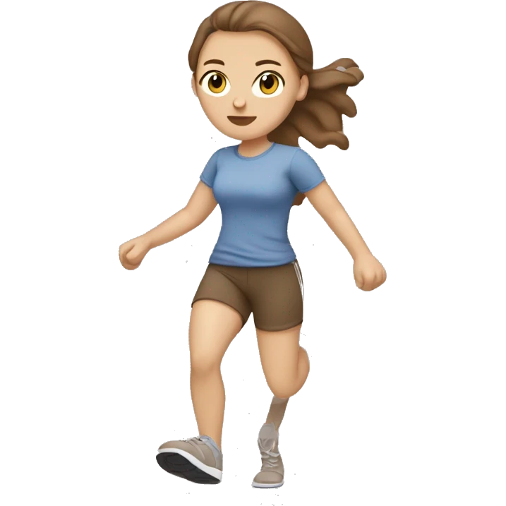 white girl brown hair in light brown clothes with a tshirt bear exercising emoji
