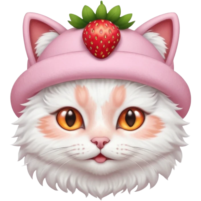 I want a cute cat with a strawberry hat emoji