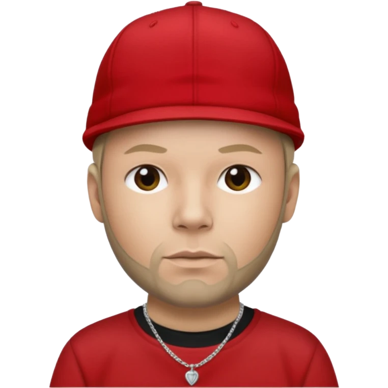Fred Durst with light skin, dark blonde, red cap, black shirt with silver necklace, khaki pants emoji