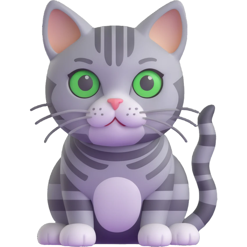 grey tabby cat with stripes, small close-set green eyes emoji