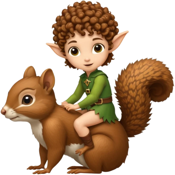tiny forest elf short tight curly brown hair riding squirrel emoji