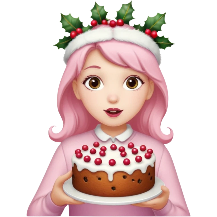 pastel pink girl eating christmas cake emoji