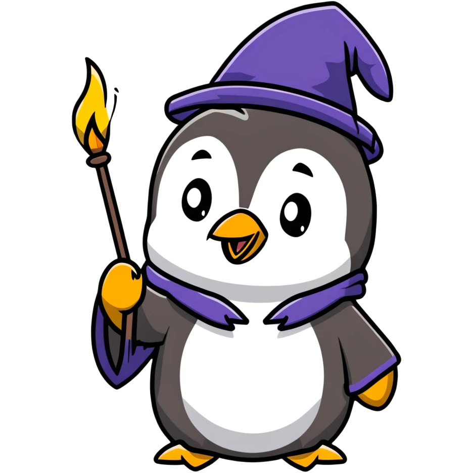 cute penguin as a powerful wizard casting a spell emoji
