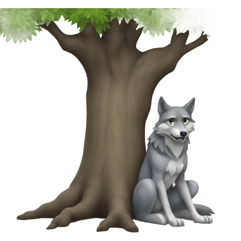 Wolf sitting next to tree  emoji