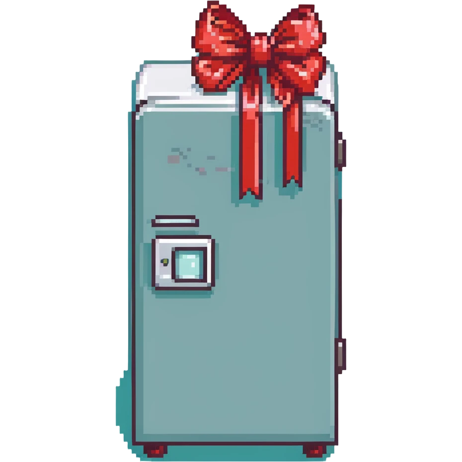 fridge with a big red bow emoji