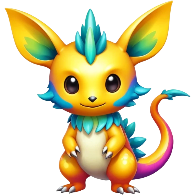 Exotic shiny rare multi-colored epic cute Fakémon-creature, full body, with random markings emoji