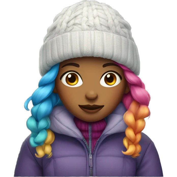 stylish girl with colorful hair and Winter clothes emoji