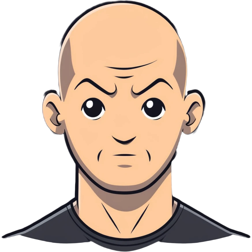exaggerated cartoon expression of bald strong man, suitable for emoji sticker emoji
