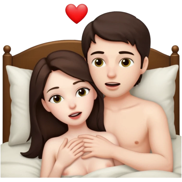 Brunette performing oral sex on a male in bed bowlob emoji