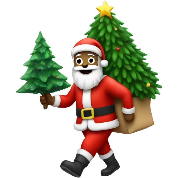 Santa carries a Christmas tree emoji
