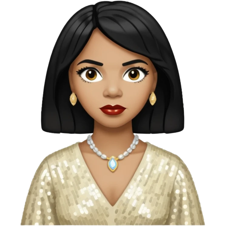 Marian Anderson with black hair, ivory sequin outfit emoji