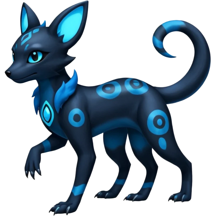 Shiny Dark Edgy Black And Blue Umbreon-Salandit-Wolf-Fakémon-hybrid-creature (full body)  emoji