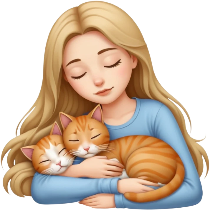 Generate a picture of a beautiful girl with long hair sleeping with a cat emoji