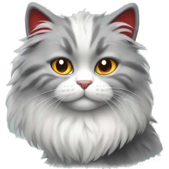 A fluffy grey white red cat emoji