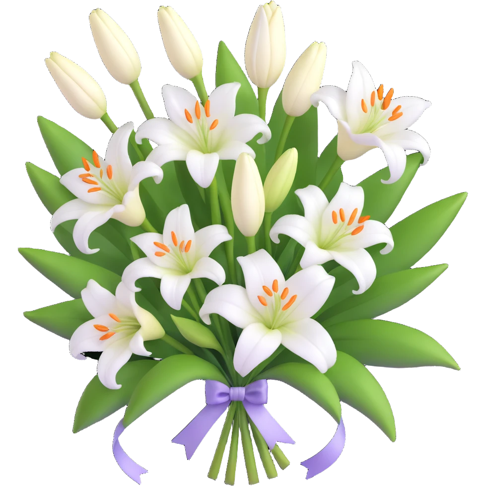 elegant bouquet of white lilies with ribbon emoji