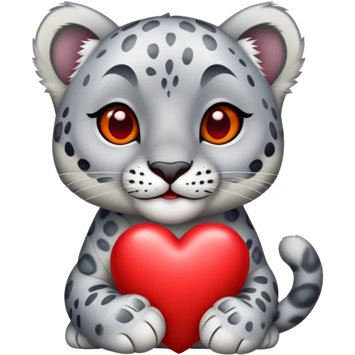 snow leopard holding a red heart emoji