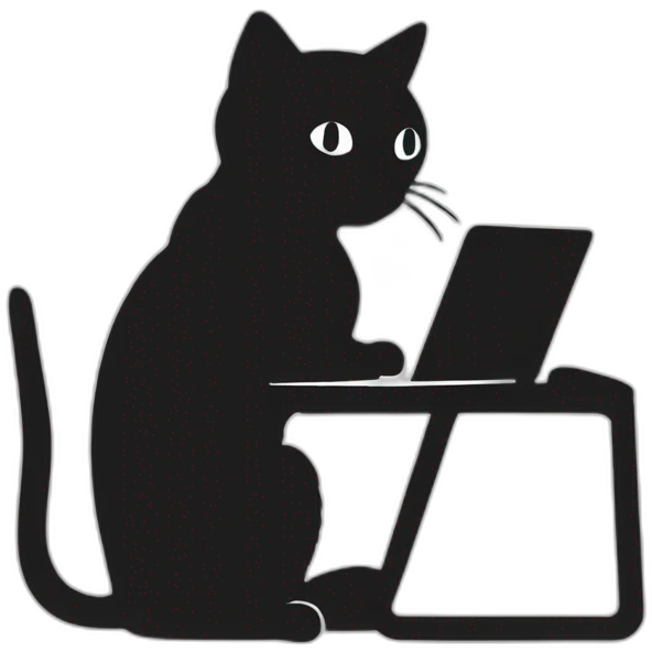 Silhouette of a cat leaning against a laptop emoji