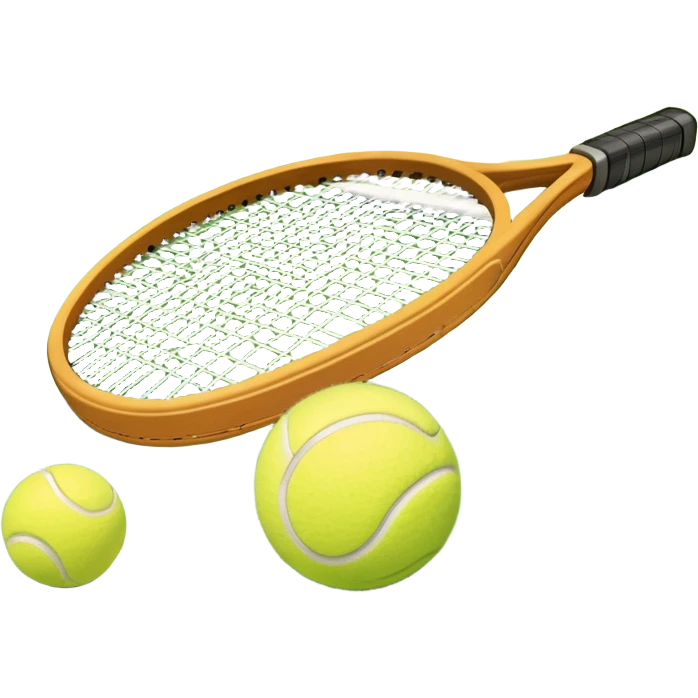 A tennis racket and ball placed on the grass court, with the lines of the court clearly visible in the background. The scene captures the essence of the sport, highlighting the equipment and the vibrant, open atmosphere of a tennis match emoji