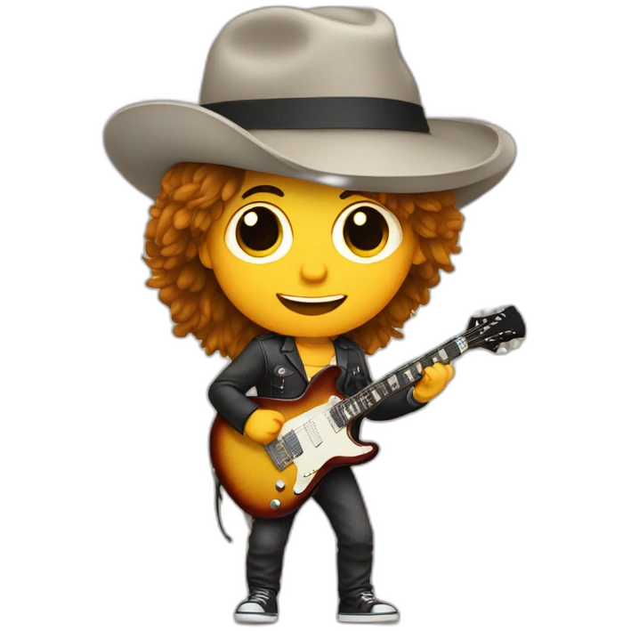 Guitarrista con pelo largo y gorro de copa emoji