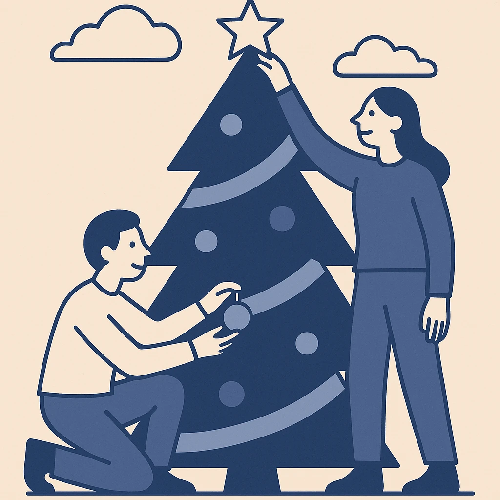 people decorating a Christmas tree emoji
