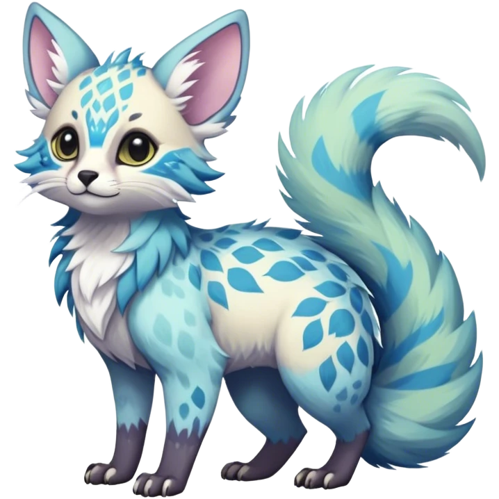 Epic Feral Rare Fantasy pastel Vernid-Trico-species by LiLaiRa, random markings, tufted tail, tufted ears, full body emoji