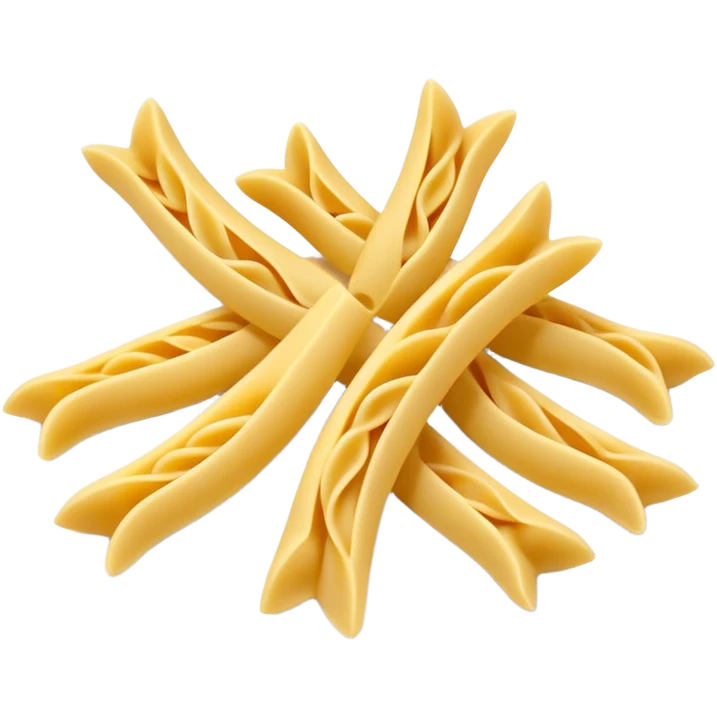 group of dry pasta pieces (penne, fusilli, farfalle), 3 to 5, smooth matte texture, pale yellow color, clean and dry, curved or twisted, 3D clean style emoji