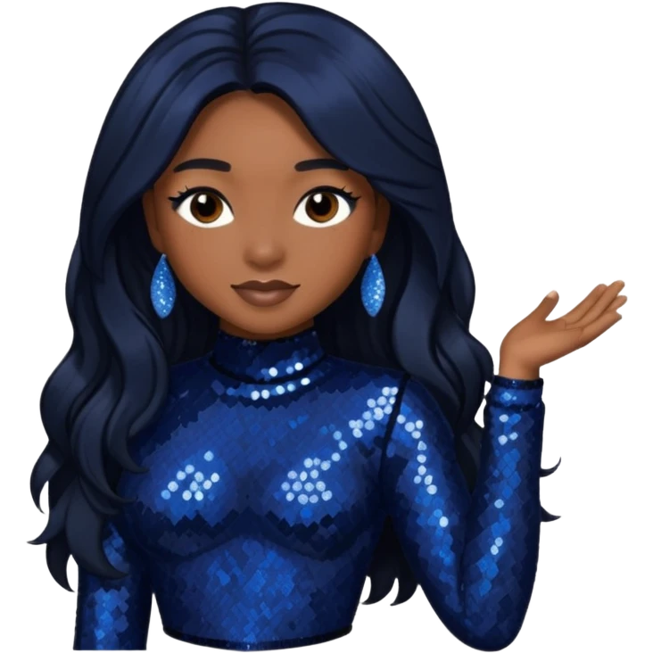 Normani from Fifth Harmony with long black hair, dark indigo sequin outfit emoji