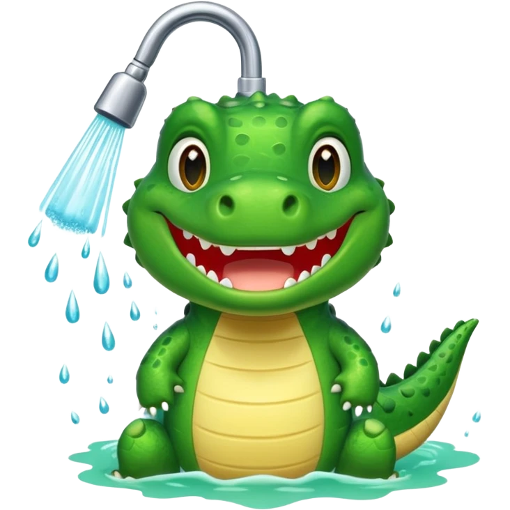 Cute crocodile is showing under the shower like game Where's my water emoji