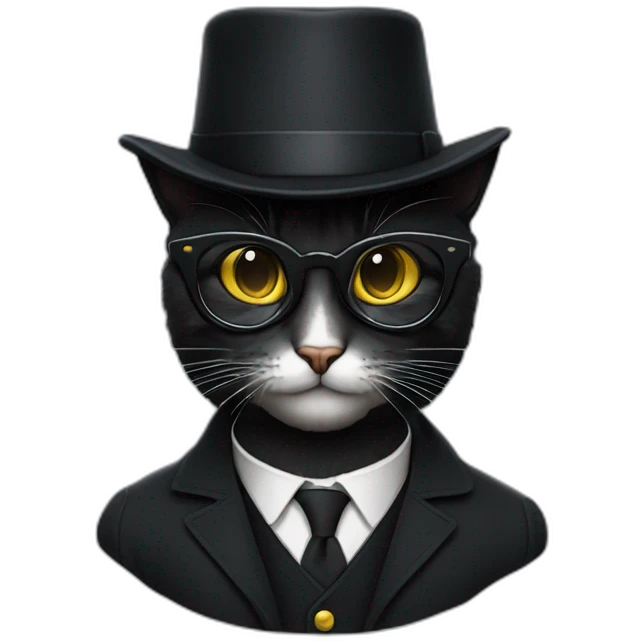 Un Chat noir avec costume lunettes et chapeau noir emoji