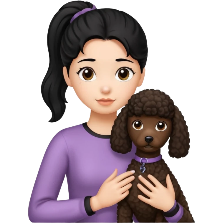 Ponytail black hair girl with brown Poodle say goodbye  emoji