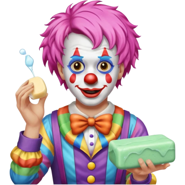 Clown dropping down to show pick up soap emoji