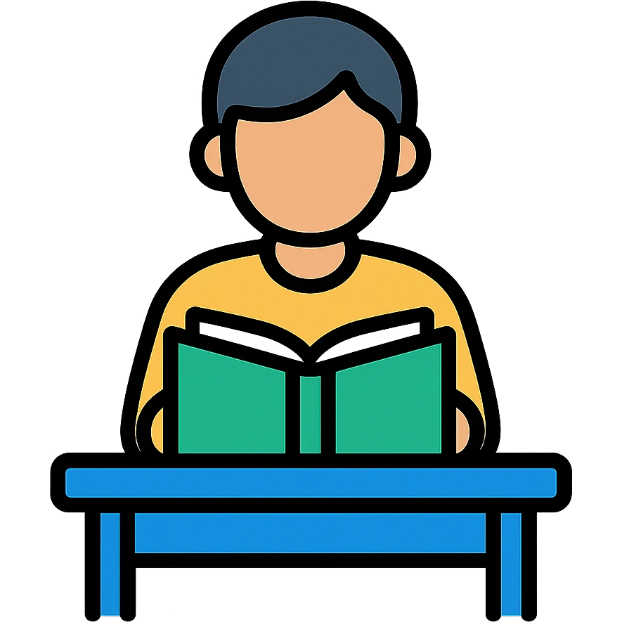 Student reading book at desk emoji