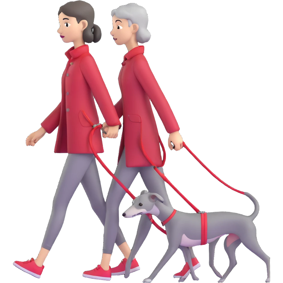 Beautiful Asian girl walking a completely solid grey Italian greyhound with a grey nose on a simple red leash, no white markings anywhere, pure grey dog emoji