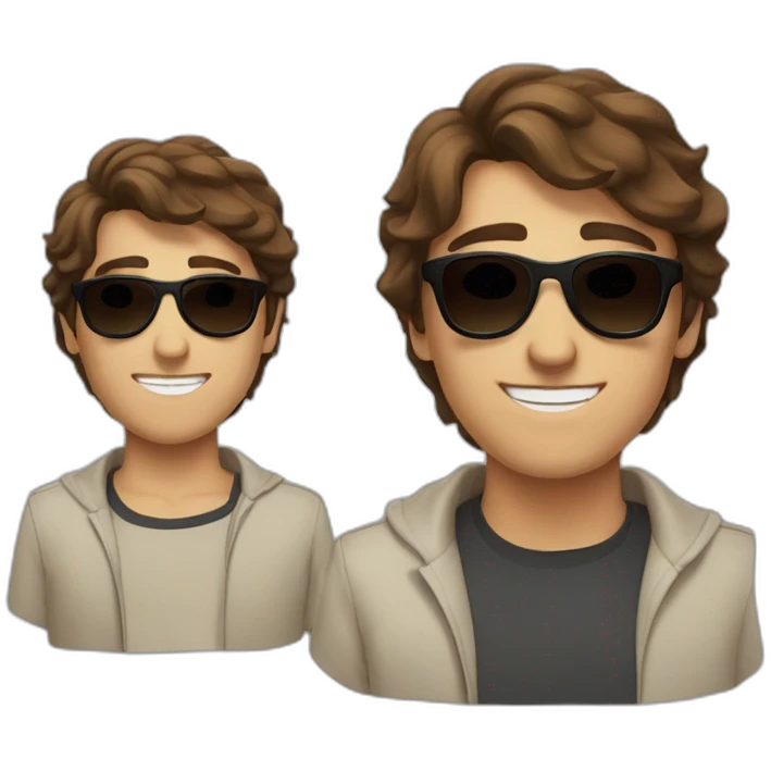 À young man with forward brown hair and dark black sun glasses emoji