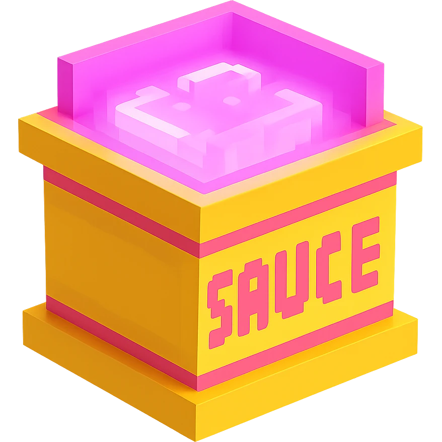 сделай соус из фастфуда розовый светящийся с надписью sauce, no background  emoji