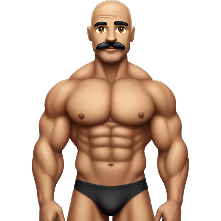Muscular gay bodybuilder with mustache bikini realistic emoji
