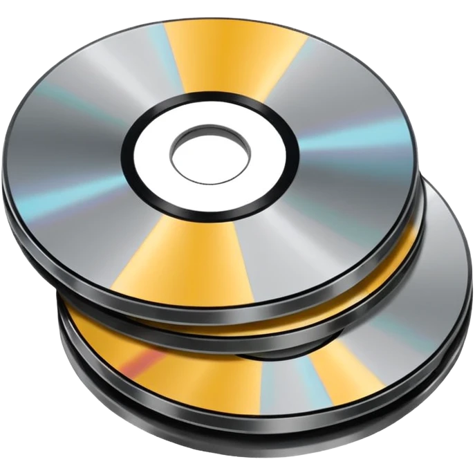 Minimalist emoji-style sticker of a small stack of DVD discs, one cracked, one with burn marks. Top-down view, grayscale and muted tones, flat design, no text. emoji