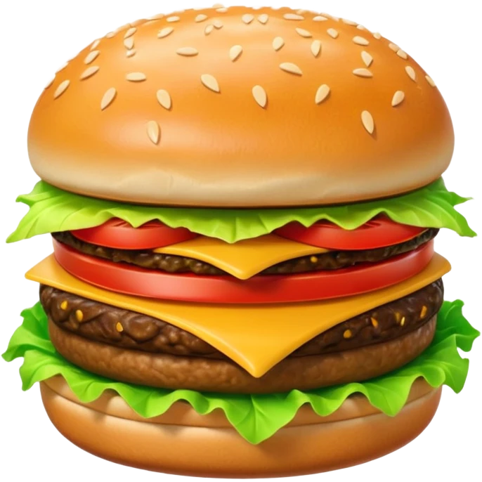 A 3D cartoon cheeseburger with lettuce, tomato, and sesame bun, soft texture, realistic Memoji-style rendering. emoji