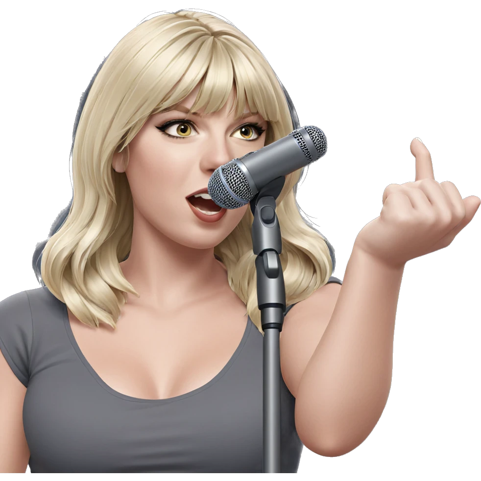 blonde girl with microphone emoji
