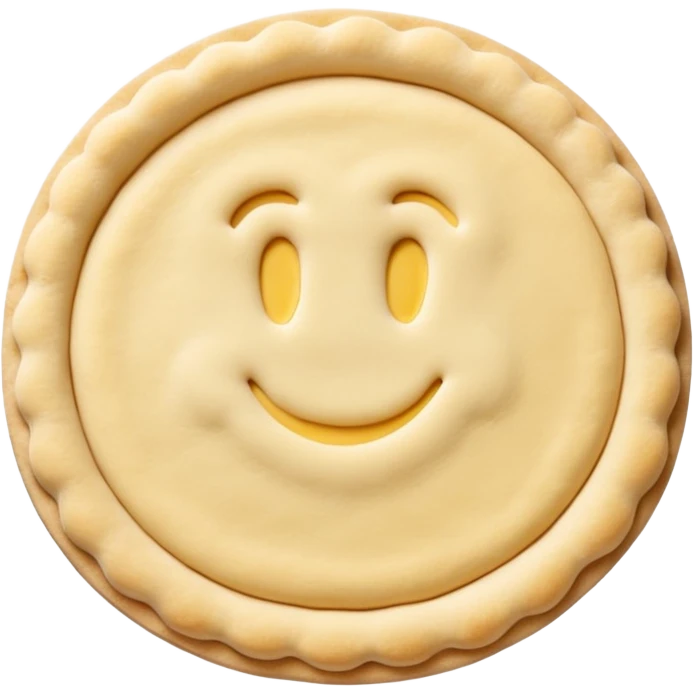 rolled-out disc of raw shortcrust pastry, pale slightly yellow dough, soft matte surface, gently uneven or slightly crimped edges, delicate texture, no filling, plain dough, soft lighting, subtle shadows, emoji scale emoji
